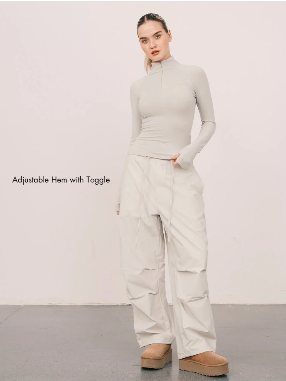 An Action A Day Skyler Parachute Pants Off White Beige New NWT Size S